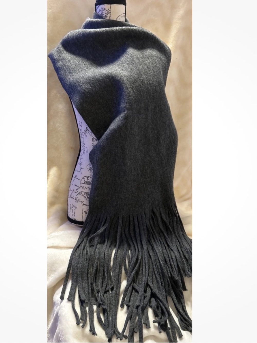 Lucky Brand Scarf Dark Gray Long Fringe Knit Muffler Unisex Wrap Shawl